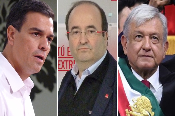 De izquierda a derecha, Pedro Sánchez, Miquel Iceta y Manuel López Obrador.